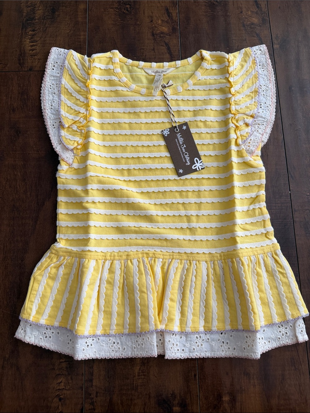 Matilda Jane Yellow & White Striped Peplum Top with Eyelet Lace